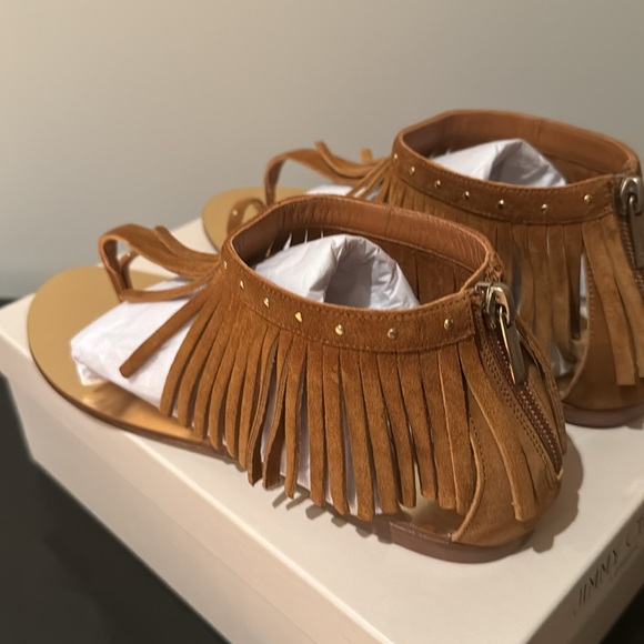 JIMMY CHOO LIKE NEW URIEL FRINGED ANKLE FLATS IN TAN SUEDE SIZE 38 - Picture 3 of 12